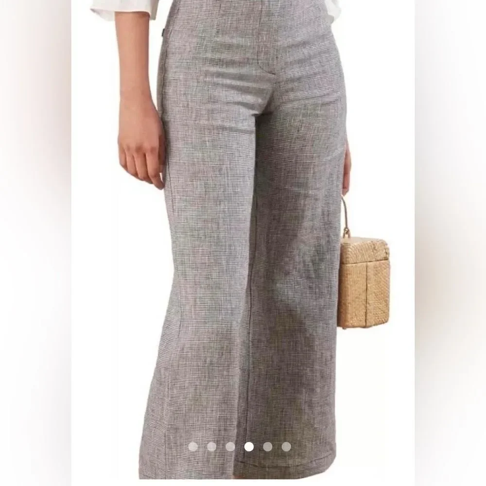 Reformation 100% Linen Wide Leg checkered Pants size 6